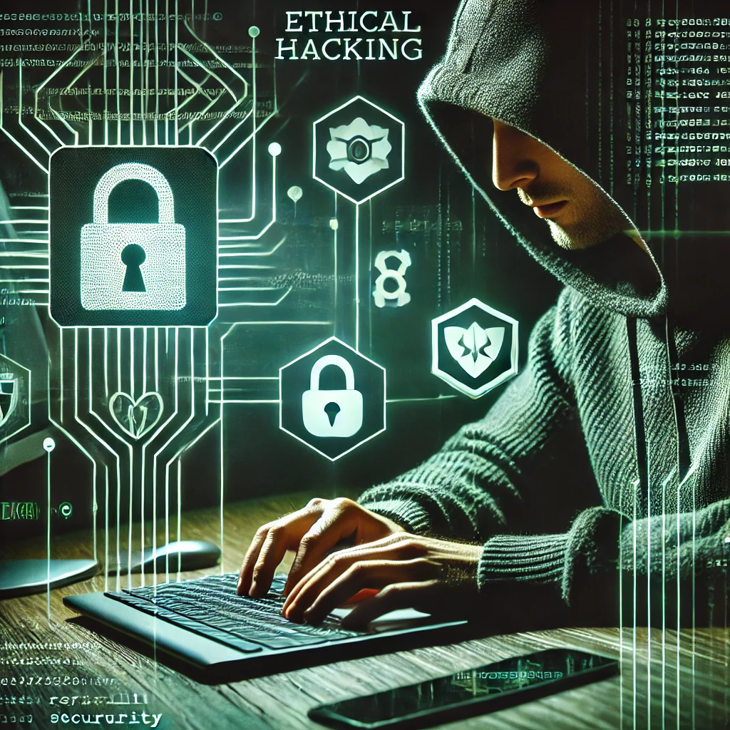 Imagem representativa de um hacker ético trabalhando em segurança cibernética